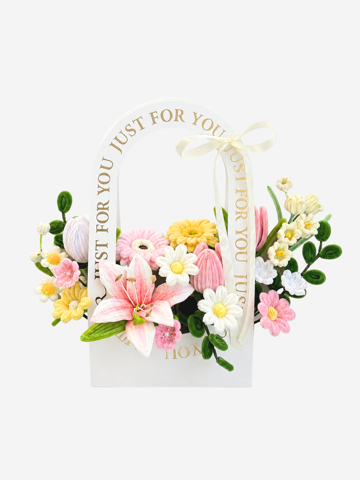 Crescent moon Basket — handmade pipe cleaner flower (ดอกไม้ถักมือ) by Flowerest.bkk