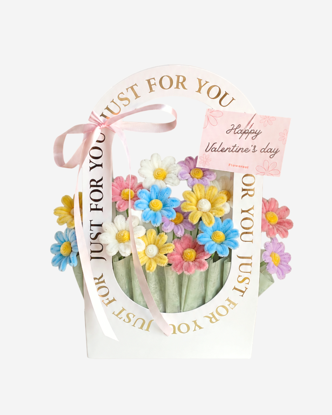 Smile Daisy Basket — handmade pipe cleaner flower (ดอกไม้ถักมือ) by Flowerest.bkk